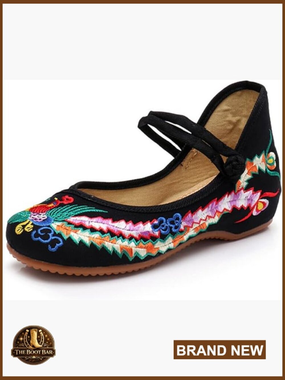 Embroidered Flats Mary Jane Ballet Yoga Shoes Rubber Sole Lightweight Non-Skid